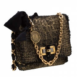 Pre Owned Lanvin Gold/Black Calfhair Mini Happy Crossbody Bag