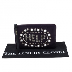 Pre Owned Lanvin Violet Embellished Satin Wristlet Clutch