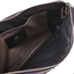 Pre Owned Lanvin Violet Embellished Satin Wristlet Clutch