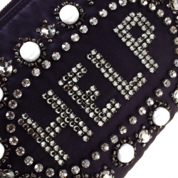 Pre Owned Lanvin Violet Embellished Satin Wristlet Clutch