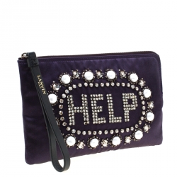 Pre Owned Lanvin Violet Embellished Satin Wristlet Clutch