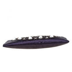 Pre Owned Lanvin Violet Embellished Satin Wristlet Clutch