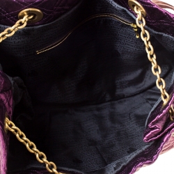 Pre Owned Lanvin Purple Quilted Satin Large Pleated Hobo