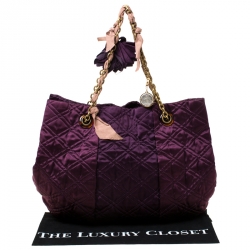 Pre Owned Lanvin Purple Quilted Satin Large Pleated Hobo