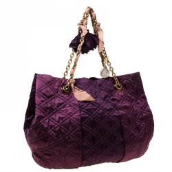 Pre Owned Lanvin Purple Quilted Satin Large Pleated Hobo