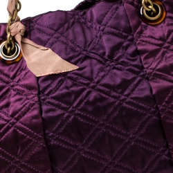 Pre Owned Lanvin Purple Quilted Satin Large Pleated Hobo