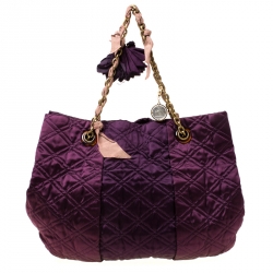 Pre Owned Lanvin Purple Quilted Satin Large Pleated Hobo