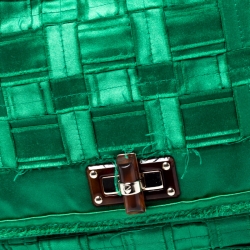 Pre Owned Lanvin Green Woven Satin Happy Flap Shoulder Bag