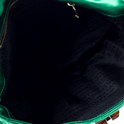 Pre Owned Lanvin Green Woven Satin Happy Flap Shoulder Bag