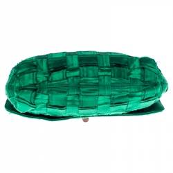 Pre Owned Lanvin Green Woven Satin Happy Flap Shoulder Bag