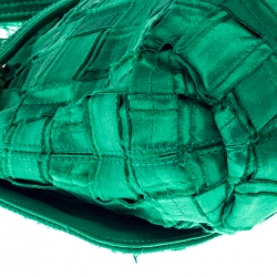 Pre Owned Lanvin Green Woven Satin Happy Flap Shoulder Bag