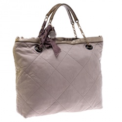 Pre Owned Lanvin Grey/Olive Green Quilted Leather Amalia Cabas Tote