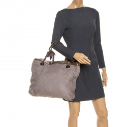 Pre Owned Lanvin Grey/Olive Green Quilted Leather Amalia Cabas Tote