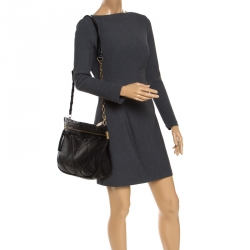 Pre Owned Lanvin Black Lambskin Leather Chain Strap Crossbody Bag