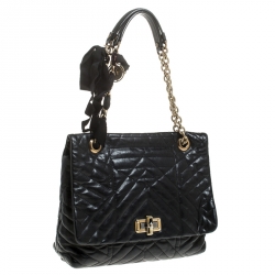 Pre Owned Lanvin Black Quilted Leather Medium Happy Shoulder Bag