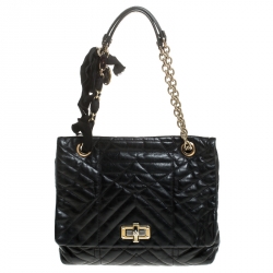 Pre Owned Lanvin Black Quilted Leather Medium Happy Shoulder Bag