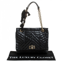 Pre Owned Lanvin Black Quilted Leather Medium Happy Shoulder Bag