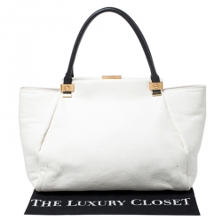 Pre Owned Lanvin White Pebbled Leather Tilogy Tote