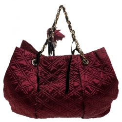 Pre Owned Lanvin Burgundy Quilted Satin Large Pleated Hobo