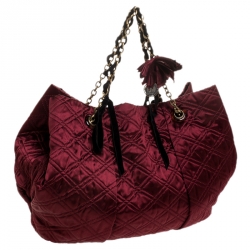 Pre Owned Lanvin Burgundy Quilted Satin Large Pleated Hobo