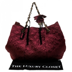 Pre Owned Lanvin Burgundy Quilted Satin Large Pleated Hobo