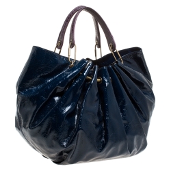 Lanvin Blue Crinkled Patent Leather Sac Polisson Tote