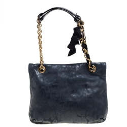 Pre Owned Lanvin Navy Blue Leopard Print Leather Medium Happy Shoulder Bag