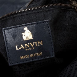 Pre Owned Lanvin Navy Blue Leopard Print Leather Medium Happy Shoulder Bag