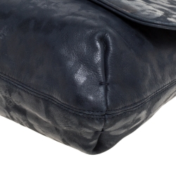 Pre Owned Lanvin Navy Blue Leopard Print Leather Medium Happy Shoulder Bag