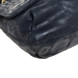 Pre Owned Lanvin Navy Blue Leopard Print Leather Medium Happy Shoulder Bag