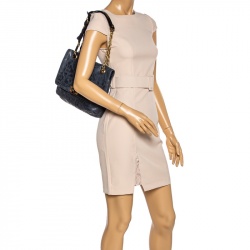 Pre Owned Lanvin Navy Blue Leopard Print Leather Medium Happy Shoulder Bag