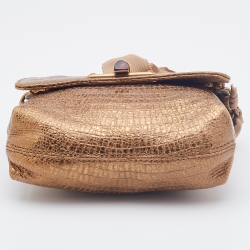 Lanvin Metallic Gold Croc Embossed Leather Flap Shoulder Bag