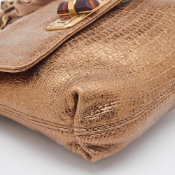 Lanvin Metallic Gold Croc Embossed Leather Flap Shoulder Bag