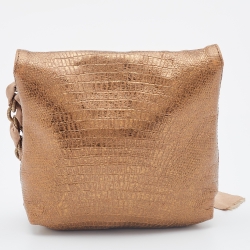 Lanvin Metallic Gold Croc Embossed Leather Flap Shoulder Bag