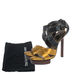Pre Owned Lanvin Yellow/Black Satin Platform Sandals Size 38.5