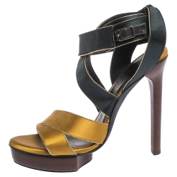 Pre Owned Lanvin Yellow/Black Satin Platform Sandals Size 38.5
