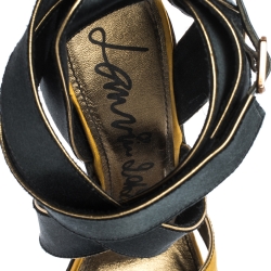 Pre Owned Lanvin Yellow/Black Satin Platform Sandals Size 38.5