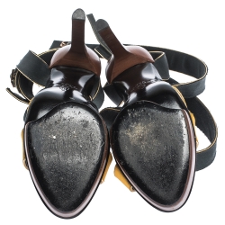 Pre Owned Lanvin Yellow/Black Satin Platform Sandals Size 38.5