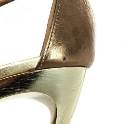 Lanvin Frame Wedge Metallic Leather Flower Embellished Sandals Size 36