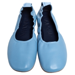 Pre Owned Lanvin Blue Lambskin Leather Ballet Flats Size 38