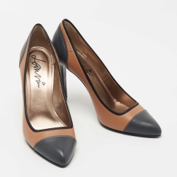 Pre Owned Lanvin Beige/Blue Leather Pointed Toe Pumps Size 40