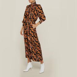 Pre Owned LAYEUR Brown Fine Printed Scarf-Neck Blouse FR 50