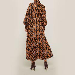 Pre Owned LAYEUR Brown Lee Scarf Neck Printed Cotton-Silk Dress FR 40