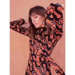 Pre Owned LAYEUR Brown Lee Scarf Neck Printed Cotton-Silk Dress FR 40
