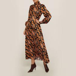 Pre Owned LAYEUR Brown Lee Scarf Neck Printed Cotton-Silk Dress FR 40