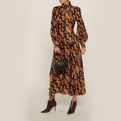 Pre Owned LAYEUR Brown Lee Scarf Neck Printed Cotton-Silk Dress FR 40