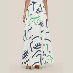 Pre Owned LAYEUR Cream Borden Button Down Printed Maxi Skirt FR 50