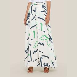 Pre Owned LAYEUR Cream Borden Button Down Printed Maxi Skirt FR 50