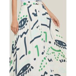 Pre Owned LAYEUR Cream Borden Button Down Printed Maxi Skirt FR 50