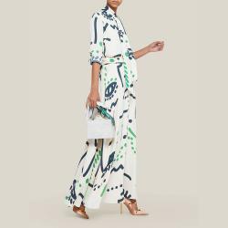 Pre Owned LAYEUR Cream Borden Button Down Printed Maxi Skirt FR 50